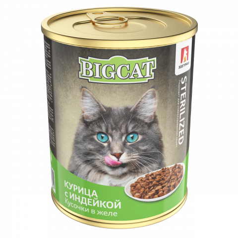 БигКэт Sterilized. С кур. и инд. ж/б 350гр Кусочки в желе